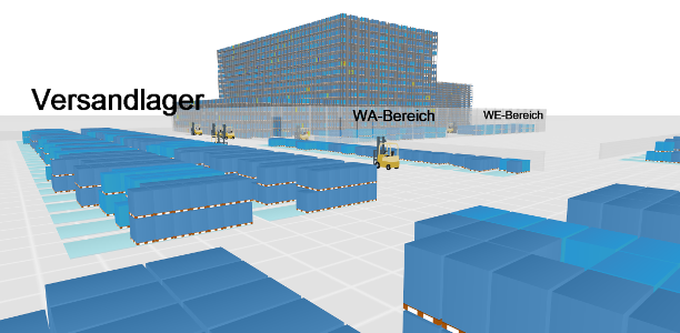 Screenshot der im Praktikum entwickelten 3D-Lagervisualisierung